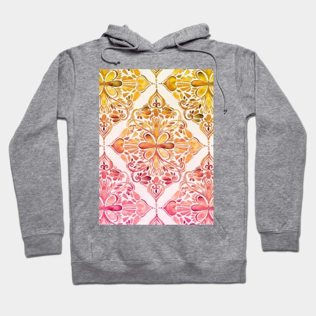 Sunset Art Nouveau Watercolor Doodle Hoodie by micklyn